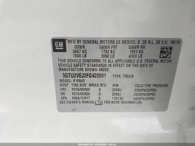 GMC Sierra 1500 Slt 2015 3GTU2VEJ2FG420891 Image 9