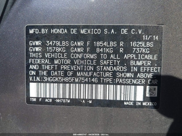 3HGGK5H85FM754146 Honda Fit Ex/ex-l