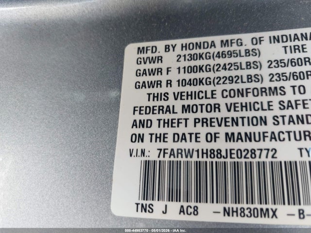 7FARW1H88JE028772 Honda Cr-v Ex-l/ex-l Navi