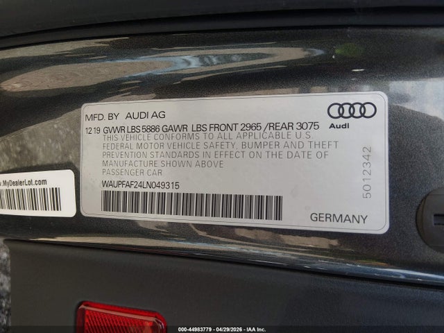 Продаж на аукціоні авто 2020 Audi S7 Sportback Premium Plus Tfsi Quattro Tiptronic, vin: WAUPFAF24LN049315, номер лоту: 44983779