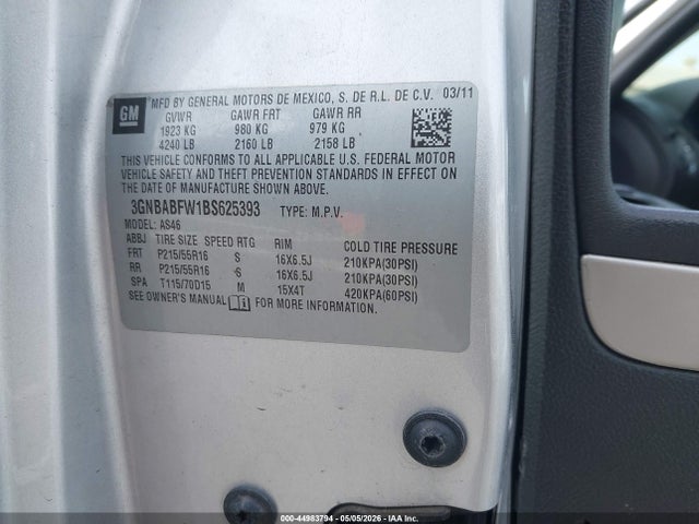 Продаж на аукціоні авто 2011 Chevrolet Hhr Lt, vin: 3GNBABFW1BS625393, номер лоту: 44983794