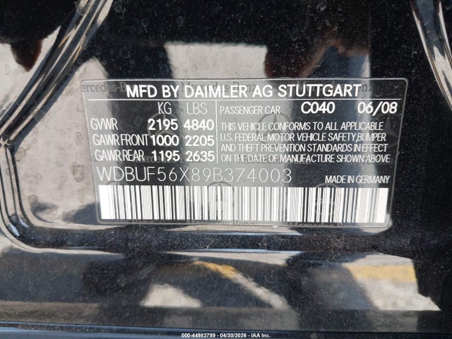 2009 Mercedes-benz E 350 მანქანა იყიდება აუქციონზე, vin: WDBUF56X89B374003, აუქციონის ნომერი: 44983799