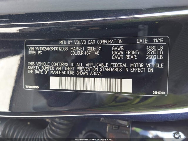 Продаж на аукціоні авто 2017 Volvo S90 T5 Momentum, vin: YV1102AK6H1012038, номер лоту: 44983802