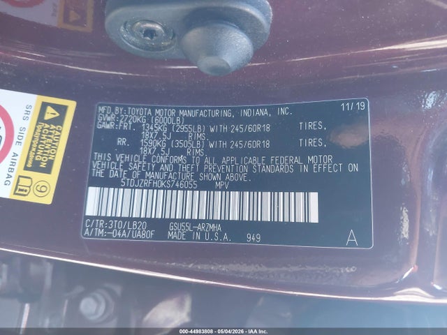 5TDJZRFH0KS746055 Toyota Highlander Xle