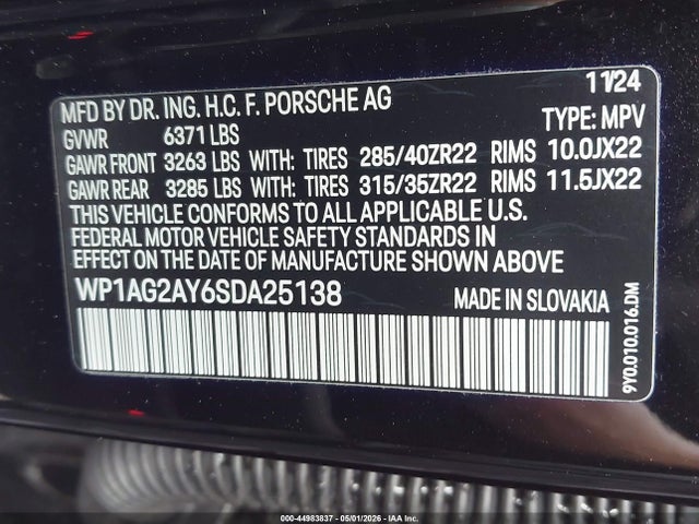 Продаж на аукціоні авто 2025 Porsche Cayenne Gts, vin: WP1AG2AY6SDA25138, номер лоту: 44983837