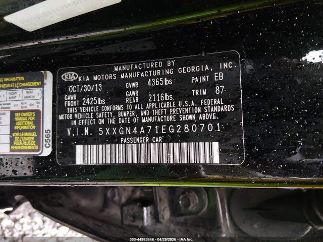 Aukcja sprzedaży 2014 Kia Optima Ex, vin: 5XXGN4A71EG280701, numer aukcji: 44983846