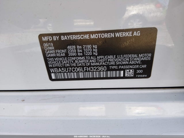 44983860 :رقم المزاد ، WBA5U7C06LFH32360 vin ، 2020 Bmw M340i مزاد بيع