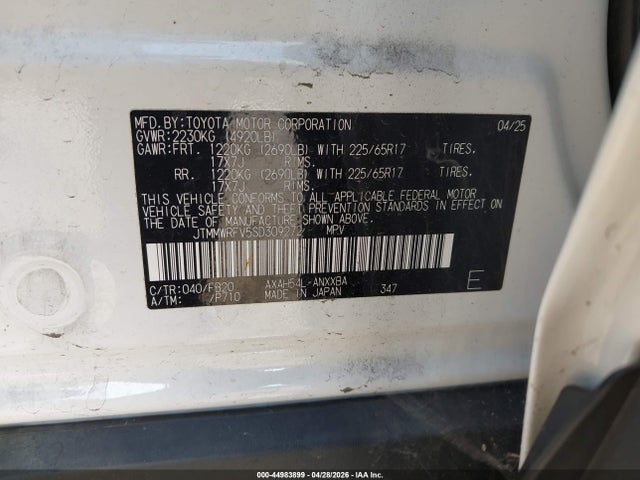 JTMMWRFV5SD309272 Toyota Rav4 Hybrid Le