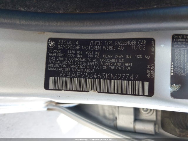 44983911 :رقم المزاد ، WBAEV53463KM27742 vin ، 2003 Bmw 330i مزاد بيع