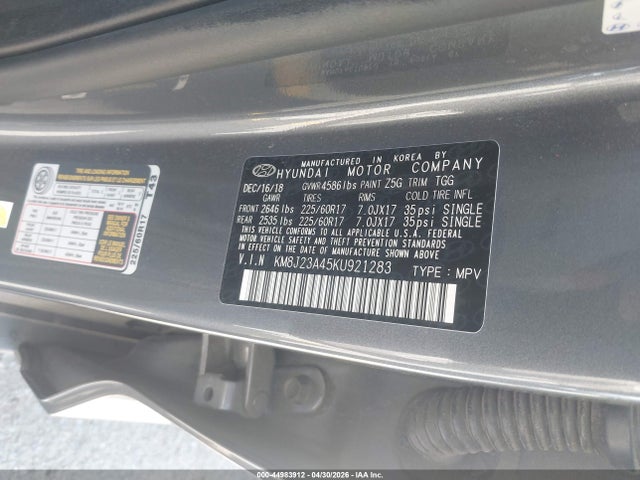 Продаж на аукціоні авто 2019 Hyundai Tucson Se, vin: KM8J23A45KU921283, номер лоту: 44983912