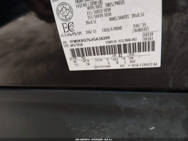 Продажа на аукционе авто 2018 Ford Explorer Sport, vin: 1FM5K8GT6JGA38299, номер лота: 44983914