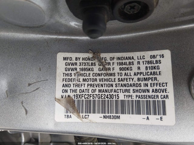 Aukcja sprzedaży 2016 Honda Civic Lx, vin: 19XFC2F57GE243015, numer aukcji: 44983916
