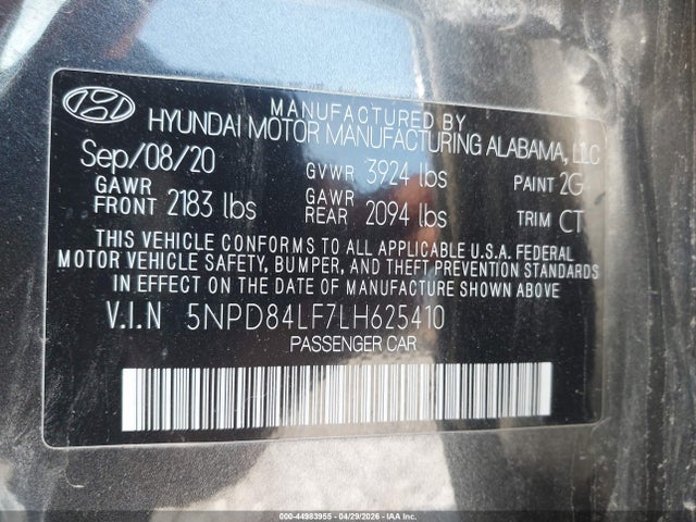 5NPD84LF7LH625410 Hyundai ELANTRA SEL