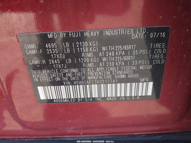 Subaru Outback 2.5i Premium 2017 4S4BSAFC7H3217741 Image 9