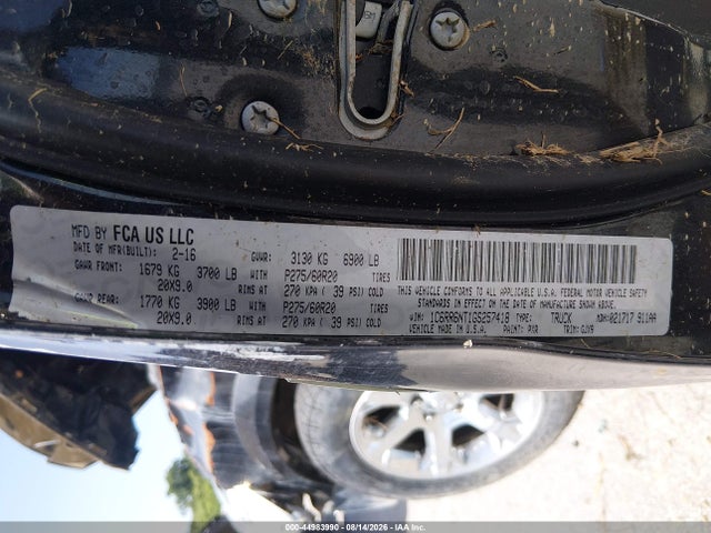 2016 Ram 1500 Laramie მანქანა იყიდება აუქციონზე, vin: 1C6RR6NT1GS257418, აუქციონის ნომერი: 44983990