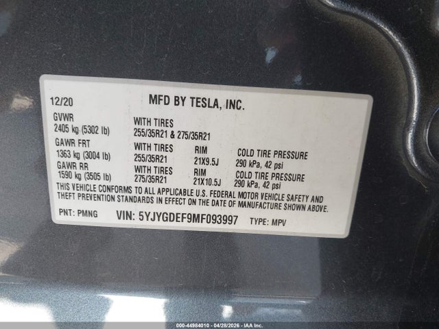 5YJYGDEF9MF093997 Tesla Model Y Performance Dual Motor All-wheel Drive