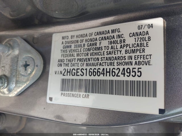 Aukcja sprzedaży 2004 Honda Civic Lx, vin: 2HGES16664H624955, numer aukcji: 44984033