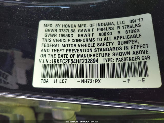 Honda Civic Lx 2017 19XFC2F54HE232894 Image 9