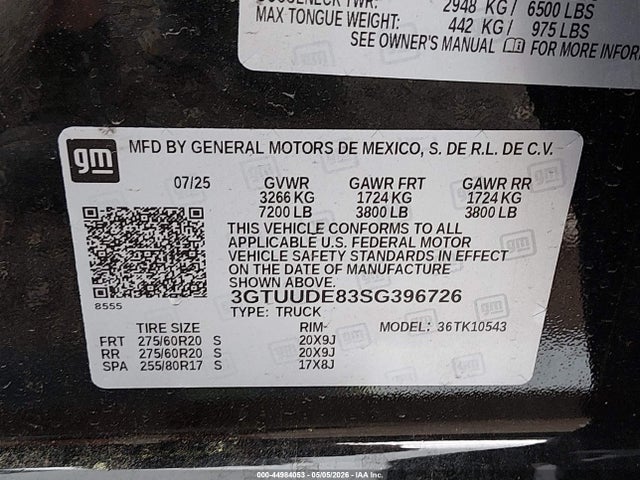 Aukcja sprzedaży 2025 Gmc Sierra 1500 4wd  Short Box Slt, vin: 3GTUUDE83SG396726, numer aukcji: 44984053