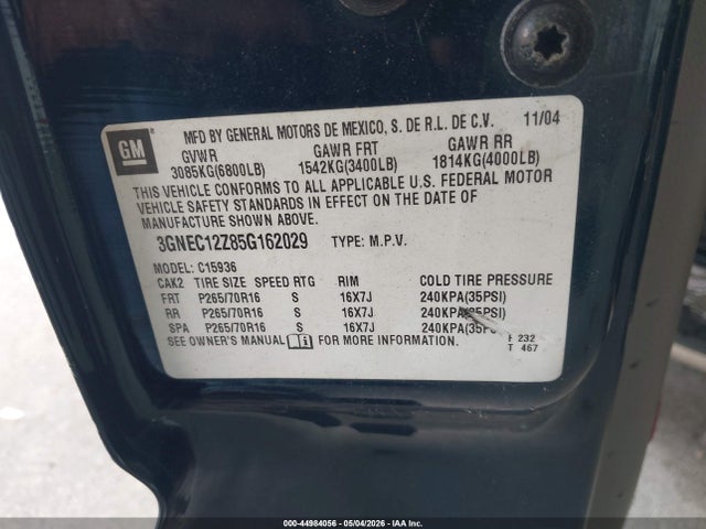 Продаж на аукціоні авто 2005 Chevrolet Avalanche 1500 Ls, vin: 3GNEC12Z85G162029, номер лоту: 44984056