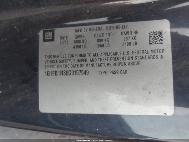 Продаж на аукціоні авто 2016 Chevrolet Camaro 1lt, vin: 1G1FB1RS8G0157549, номер лоту: 44984066