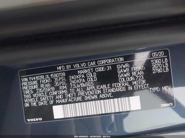 Продаж на аукціоні авто 2020 Volvo Xc60 T5 Inscription, vin: YV4102RL0L1590709, номер лоту: 44984082