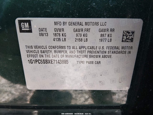 Chevrolet Cruze 1lt Auto 2014 1G1PC5SBXE7143885 Image 9