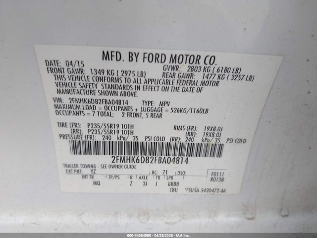 Aukcja sprzedaży 2015 Ford Flex Limited, vin: 2FMHK6D82FBA04814, numer aukcji: 44984090