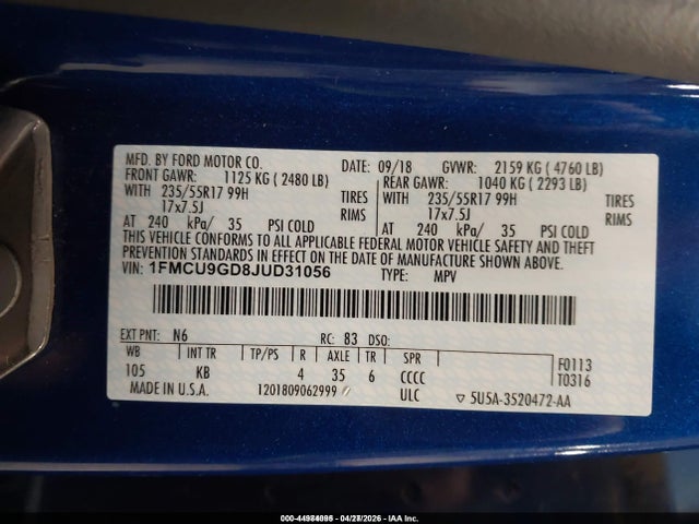 Ford ESCAPE SE 2018 1FMCU9GD8JUD31056 Image 9