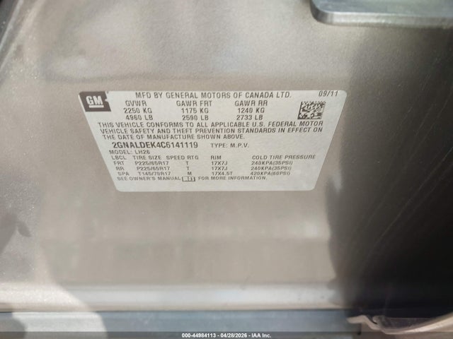 44984113 :رقم المزاد ، 2GNALDEK4C6141119 vin ، 2012 Chevrolet Equinox 1lt مزاد بيع