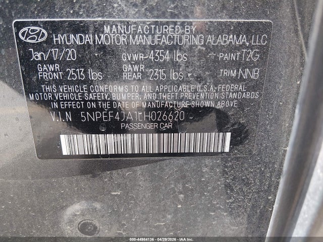 Aukcja sprzedaży 2020 Hyundai Sonata Sel, vin: 5NPEF4JA1LH026620, numer aukcji: 44984136