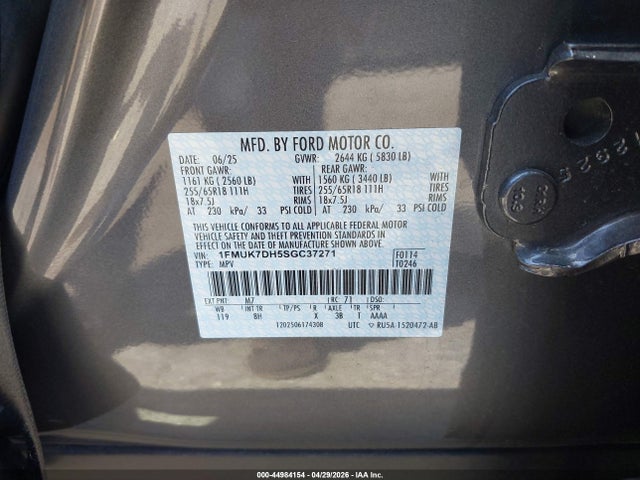 Aukcja sprzedaży 2025 Ford Explorer Active, vin: 1FMUK7DH5SGC37271, numer aukcji: 44984154