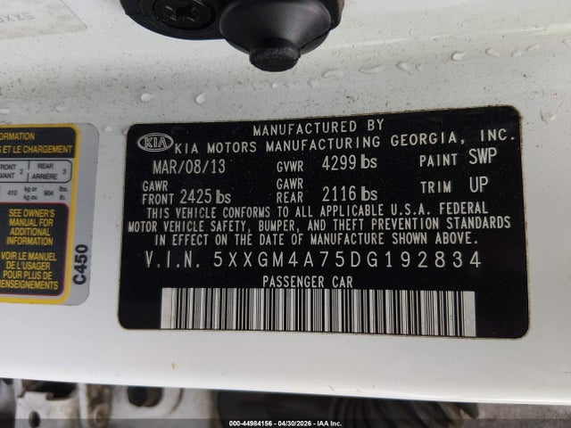 Aukcja sprzedaży 2013 Kia Optima Lx, vin: 5XXGM4A75DG192834, numer aukcji: 44984156