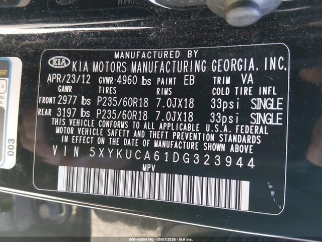 Продаж на аукціоні авто 2013 Kia Sorento Ex, vin: 5XYKUCA61DG323944, номер лоту: 44984160