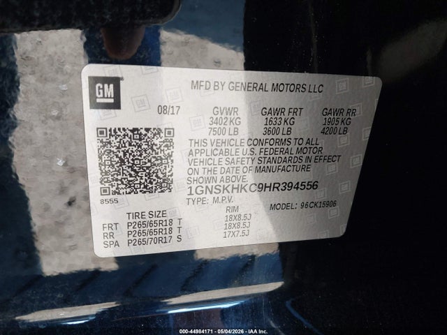 Chevrolet Suburban Lt 2017 1GNSKHKC9HR394556 Image 9