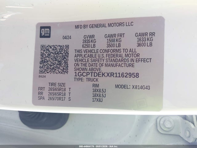 44984179 :رقم المزاد ، 1GCPTDEKXR1162958 vin ، 2024 Chevrolet Colorado 4wd Z71 مزاد بيع
