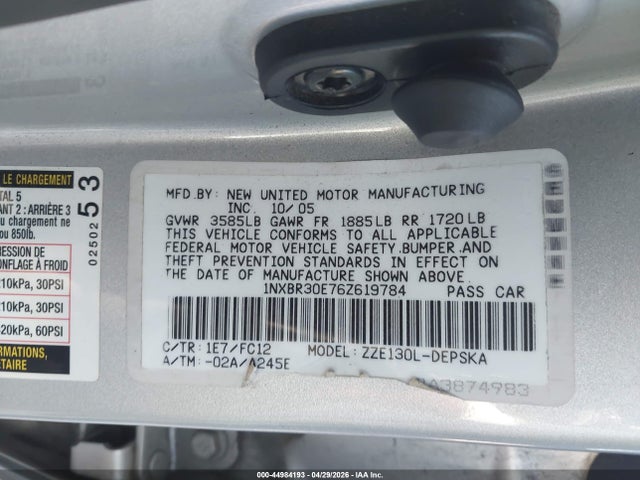 Продаж на аукціоні авто 2006 Toyota Corolla S, vin: 1NXBR30E76Z619784, номер лоту: 44984193
