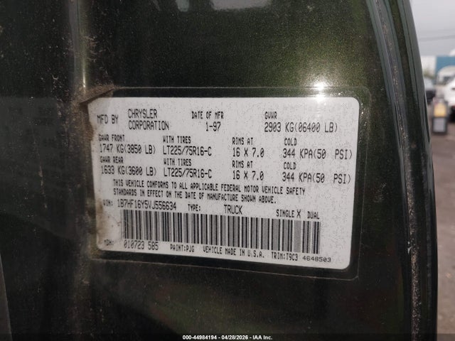 44984194 :رقم المزاد ، 1B7HF16Y5VJ556634 vin ، 1997 Dodge Ram 1500 Lt مزاد بيع
