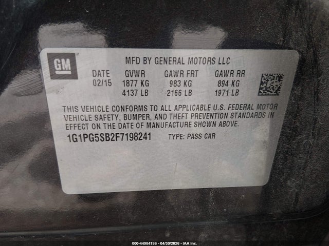 Aukcja sprzedaży 2015 Chevrolet Cruze Ltz, vin: 1G1PG5SB2F7198241, numer aukcji: 44984196