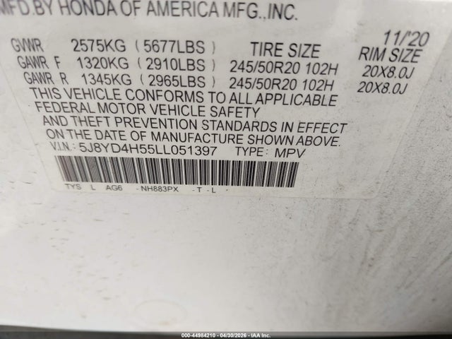 Продажа на аукционе авто 2020 Acura Mdx Technology Package, vin: 5J8YD4H55LL051397, номер лота: 44984210