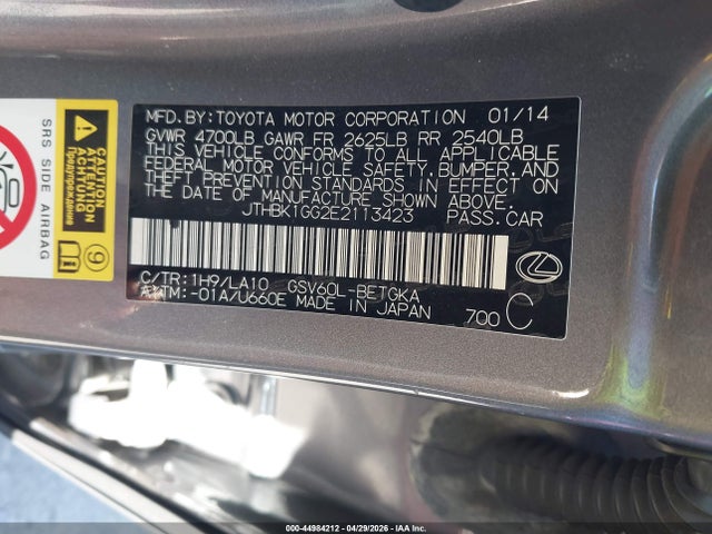 44984212 :رقم المزاد ، JTHBK1GG2E2113423 vin ، 2014 Lexus Es 350 مزاد بيع