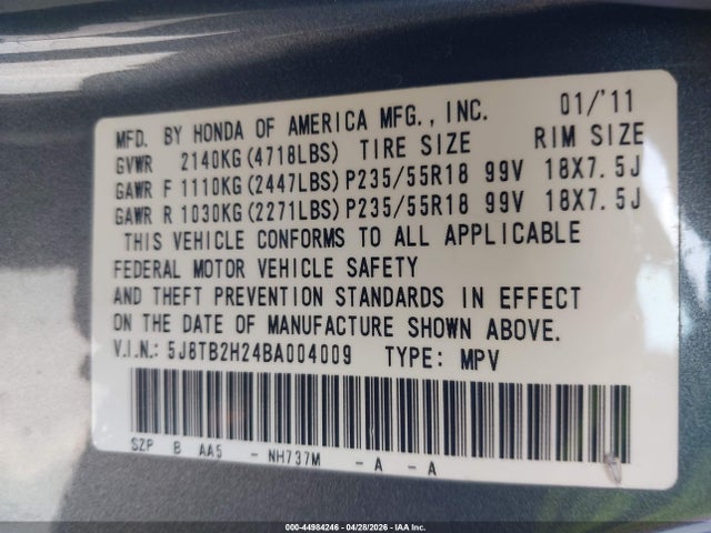 Продажа на аукционе авто 2011 Acura Rdx, vin: 5J8TB2H24BA004009, номер лота: 44984246