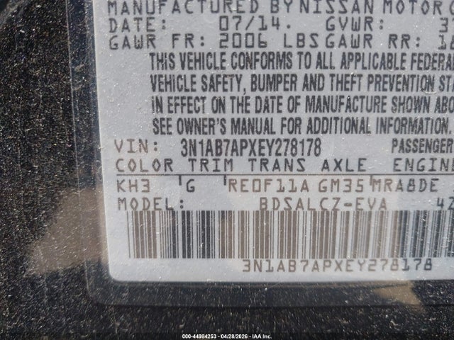 3N1AB7APXEY278178 Nissan SENTRA S