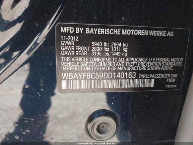 2013 Bmw 750li Xdrive მანქანა იყიდება აუქციონზე, vin: WBAYF8C59DD140163, აუქციონის ნომერი: 44984266