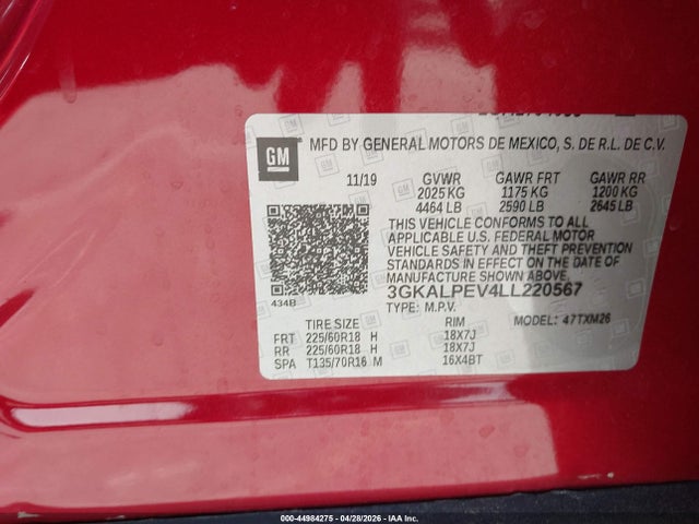 Продаж на аукціоні авто 2020 Gmc Terrain Fwd Slt, vin: 3GKALPEV4LL220567, номер лоту: 44984275