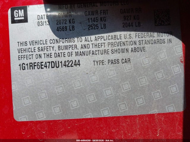 2013 Chevrolet Volt მანქანა იყიდება აუქციონზე, vin: 1G1RF6E47DU142244, აუქციონის ნომერი: 44984289