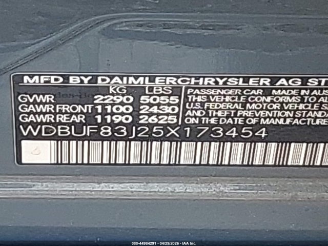 Продаж на аукціоні авто 2005 Mercedes-benz E 500 4matic, vin: WDBUF83J25X173454, номер лоту: 44984291