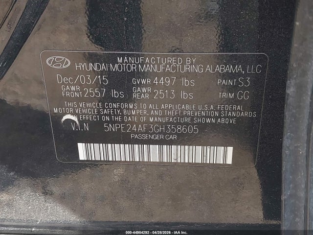 Aukcja sprzedaży 2016 Hyundai Sonata Se, vin: 5NPE24AF3GH358605, numer aukcji: 44984292