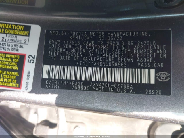 4T1G11AK0NU058963 Toyota CAMRY SE