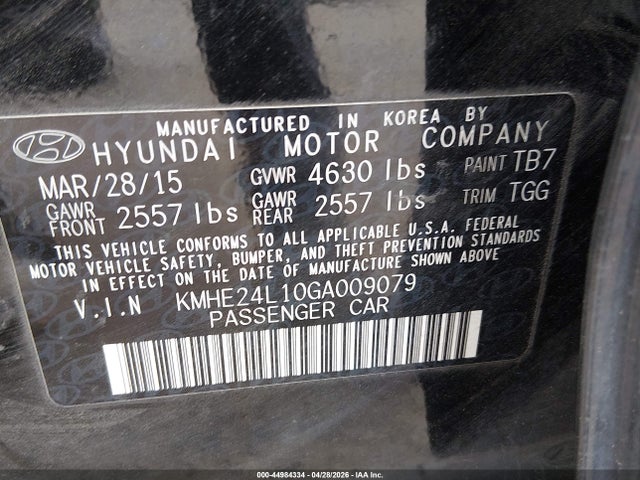 2016 Hyundai Sonata Hybrid Se მანქანა იყიდება აუქციონზე, vin: KMHE24L10GA009079, აუქციონის ნომერი: 44984334